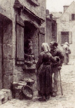  Breton Painting - Breton Peasants Buying Fruit At Landerneau rural scenes peasant Leon Augustin Lhermitte